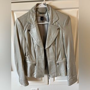 White House Black Market silver leather jacket, like new